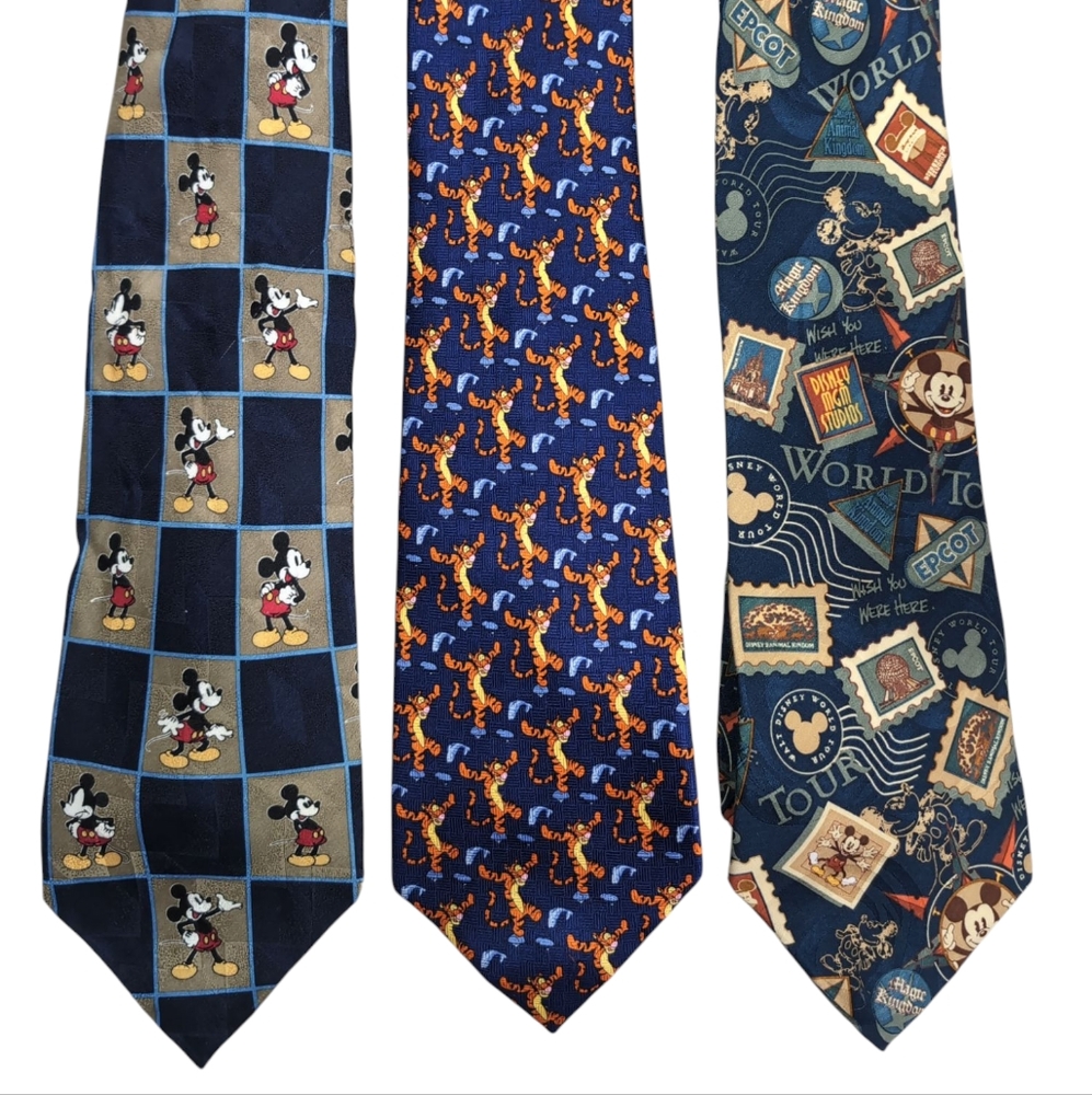 Walt Disney World 100% Silk Ties, Lot Of 3, Mickey Mouse Tigger And Parks